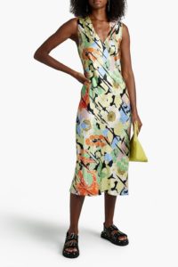 Audricce wrap-effect floral-print silk-satin jacquard midi dress