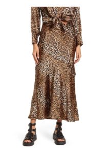 Leopard Print Bias Satin Maxi Skirt