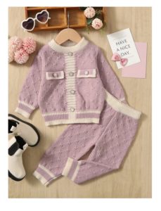 Baby Flap Detail Contrast Trim Sweater & Knit Pants