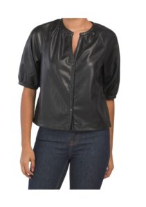 Faux Leather Short Sleeve Top