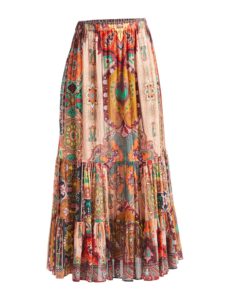 Desert Patchwork-Print Tiered Maxi Prairie Skirt size 10