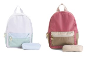 Nylon Color Block Backpack With Pencil Case