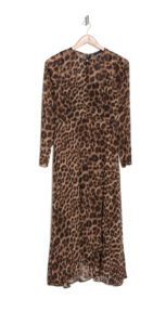Leopard Print Long Sleeve Chiffon Maxi Dress