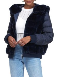 Down Blend Rex Rabbit Fur Detachable Sleeve Hooded Jacket