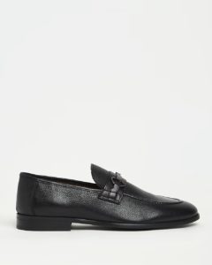 BLACK WIDE FIT SNAFFLE DETAIL LEATHER LOAFERS