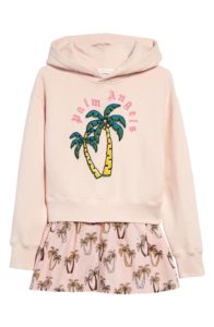 Kids' Palm Print Embroidered Cotton Graphic Hoodie Dress