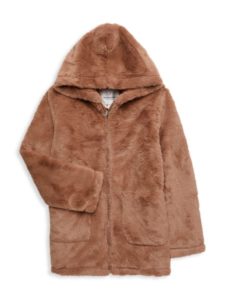 Girl's Hooded Zip Up Faux Fur Jacket