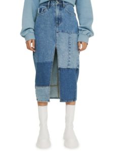 Patchwork Midi Denim Skirt