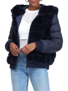 Down Blend Rex Rabbit Fur Detachable Sleeve Hooded Jacket