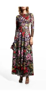 Ava Floral-embroidered Bracelet-sleeve Gown