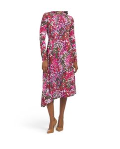Long Sleeve Floral Abstract Jersey Dress