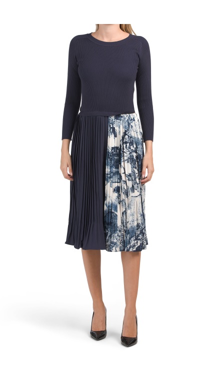 dalia macphee tie neck pleat skirt border printed dress