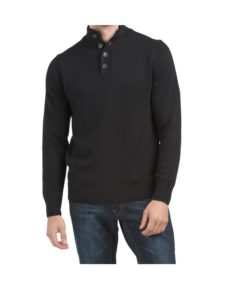 Button Mock Neck Sweater with Shoulder Yoke