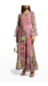 Charisma Paisley Printed Belted Flounce Maxi Dress