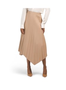 Faux Leather Asymmetrical Pleated Skirt