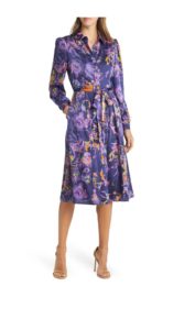 Neon Floral Long Sleeve Tie Waist Shirtdress