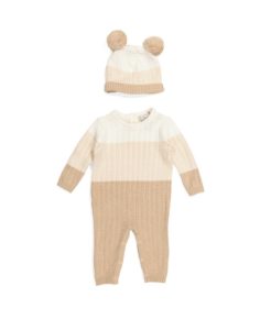 Newborn Ombre Striped Sweater Coveralls with Hat