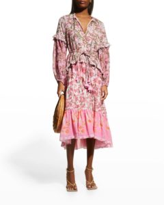 Midi Tiered Floral Dress with Braided Belt