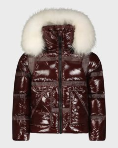 Kid's Contrast Stitching Fur Hooded Coat, Size 2-14