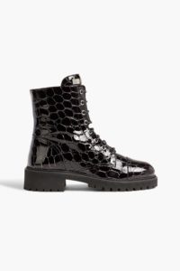 Saymond Lace-up Croc-effect Patent-leather Combat Boots