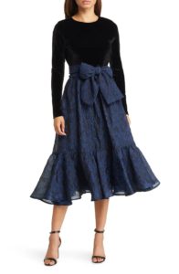 Tie Waist Tiered Long Sleeve Midi Dress
