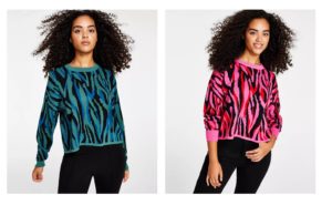 Women's Printed Drop-shoulder Ribbed-edge Sweater
