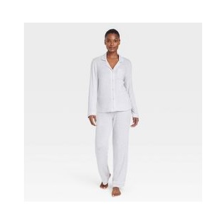 Women's Perfectly Cozy Long Sleeve Notch Collar Top and Pant Pajama Set -  Dealperx