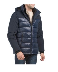Mixed Media Removable Hood Parka Jacket with Fleece Bib Insert