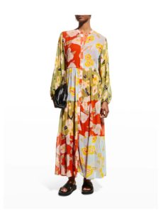 Josefina Floral Patchwork Button-front Maxi Dress