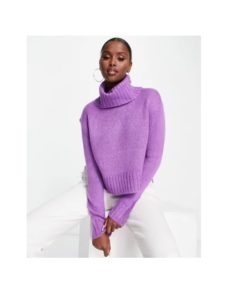 Cattio Boxy Cropped Roll Neck Sweater in Deep Violet