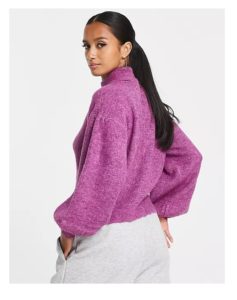 Petite Puff Sleeve Sweater in Purple