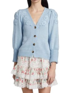 Embroidered Puff-sleeve Cardigan