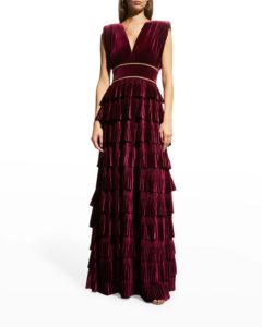 Ruffled Rhinestone-embellished Velvet Gown