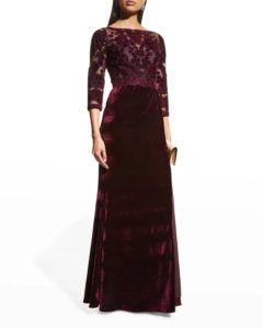 3/4-sleeve Velvet Cutwork Gown