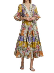 Pattie Patchwork Floral Cotton Wrap Midi-dress