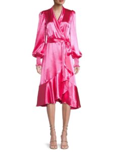 Satin Wrap Midi-dress $75 Gift Card with Purchase!