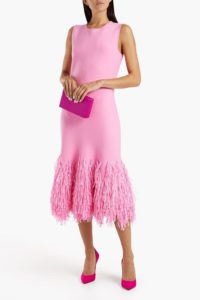 Faux Raffia-trimmed Knitted Midi Dress