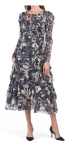 Long Sleeve Printed Midi Dress
