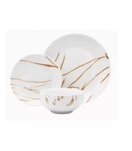 12 Pc White and Gold Dinnerware Set, Service for 4