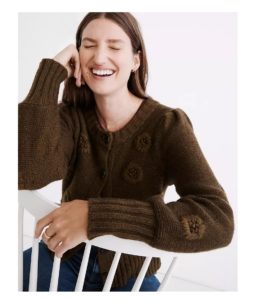 Embroidered Edencroft Pleat-sleeve Cardigan Sweater