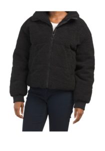 Berber Puffer Coat with Warm Ribbed Knit Cuffs