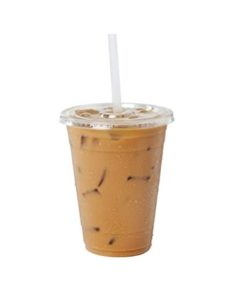 [100 Pack] 16 oz Clear Plastic Cups With Flat Slotted Lids