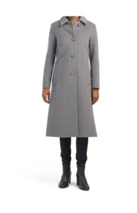 Wool Blend Long Coat with Buttons