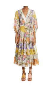 Colorblock Floral Wrap Midi Dress