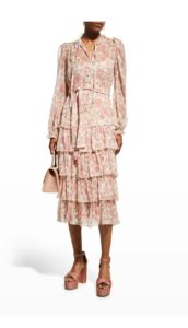 Maratea Silk Floral Tiered Midi Dress