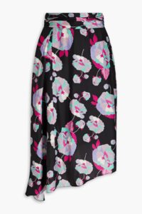 Javenia Asymmetric Floral-print Silk Midi Skirt