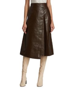 Faux Leather Asymmetric Midi Wrap Skirt