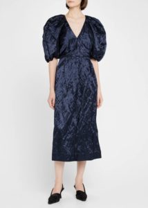 Delphine Puff-sleeve Satin Midi Dress