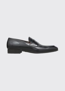 Men's Leather Penny Loafers, Black