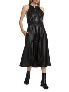 Drawstring Faux Leather Midi-dress